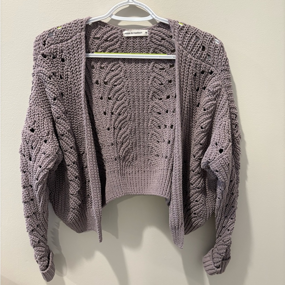moon & madison Lavender Open Knit Cardigan